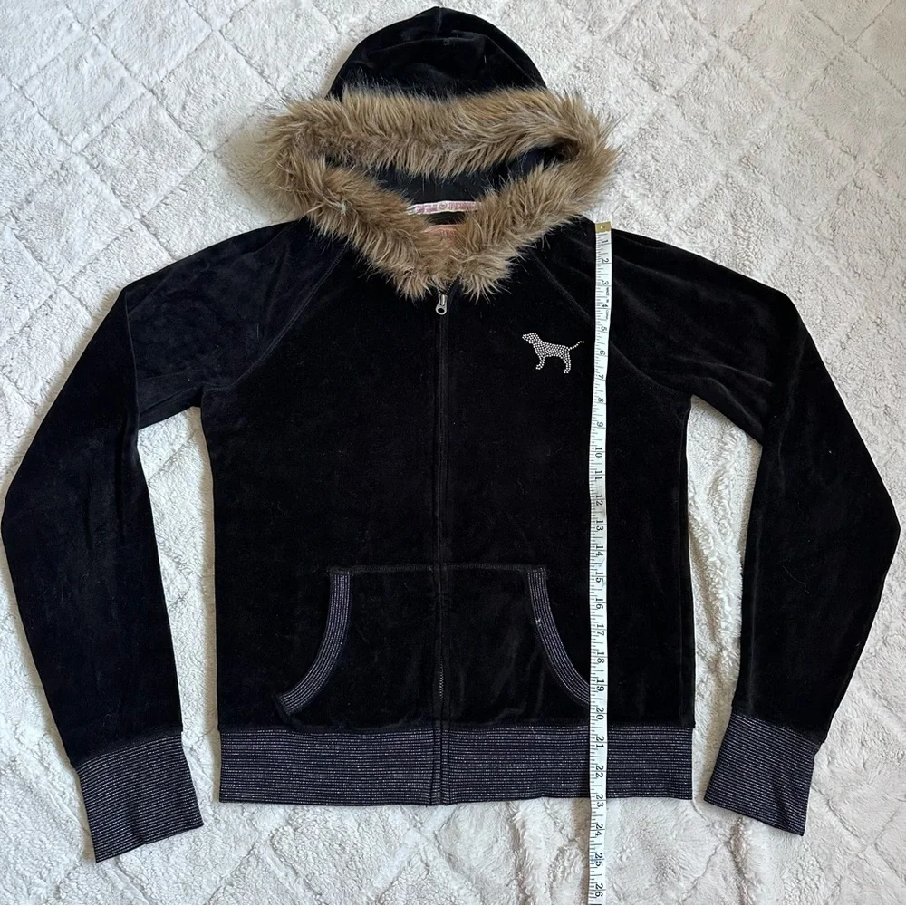 Victoria's Secret PINK | Black and Bling PSU Full Zip Velvet Fur Hoodie | Large - Picture 9 of 9